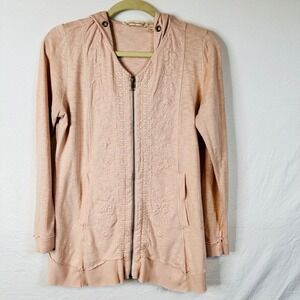 Soft Surroundings Sz SMALL Cotton Jacket Full Zip‎ Hoodie Salmon Pink EUC